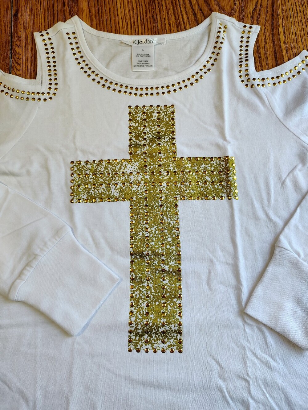 NWOT Top blouse Western Off Shoulder K.jordan white gold studs Cotton Casual S. - Picture 14 of 14